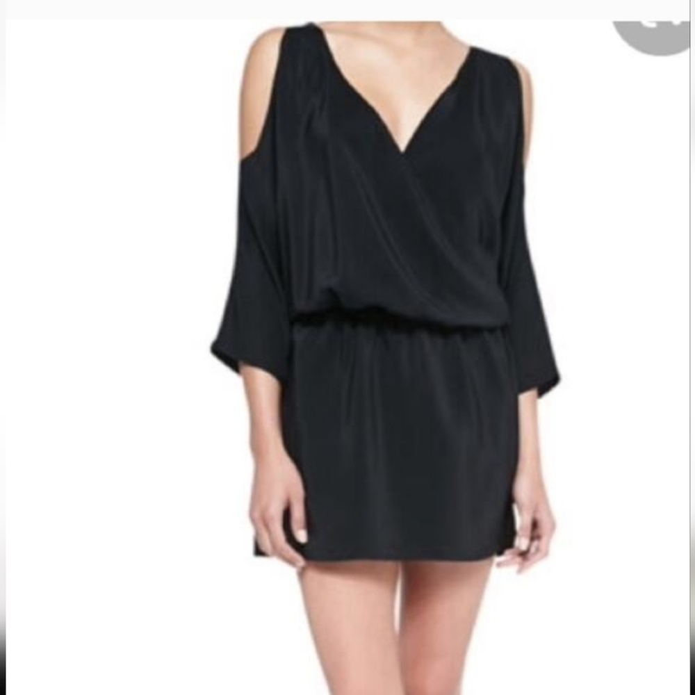 Amanda Uprichard Black Cold Shoulder Silk Mini Dress